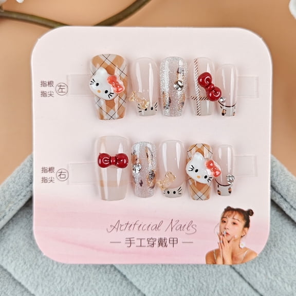 10 pieces sub-code kitty cat manicure, phototherapy bow nail patch, handmade cat eye wearing nail cute