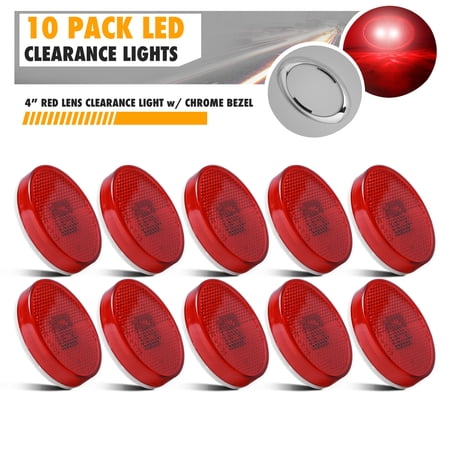 10 pk 4" Red Oblong Clearance Light Side Marker Truck Trailer w Chrome Bezel 2 LED