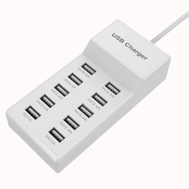 10 port USB charging station, multi port charging station, suitable for smartphones, tablets, and other USB devices (white)