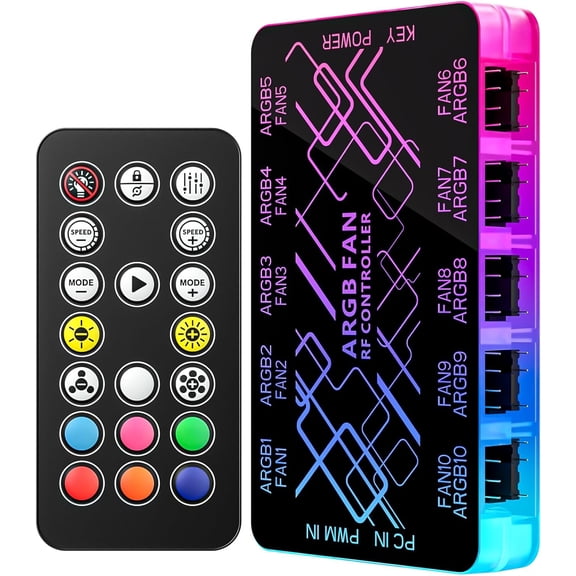 10 ports & fan hub controller - integrated self-luminous fan hub with motherboard synchronization | magnetic installation, remote control, chassis key control & power supply, suitable for 10 devices