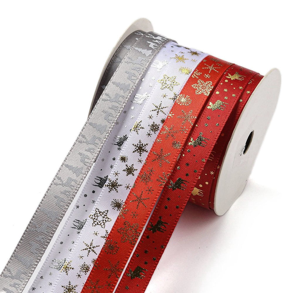 10 roll 10M 5 colors Hot Stamping Christmas Polyester Ribbons set for ...