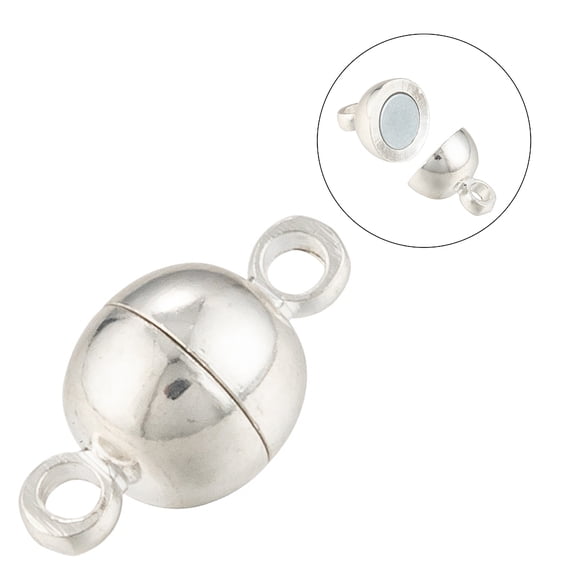10 set Brass Magnetic Clasps with Loops Nickel Free Round Silver color Plated 11.5x6mm Hole: 1.2mm