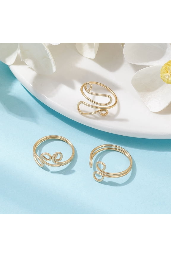 10 set Copper Wire Wrapped Toe Open Ring Cuff Toe Ring for Women Golden 9~14mm Inner Diameter: 14~15.3mm 3pcs/set