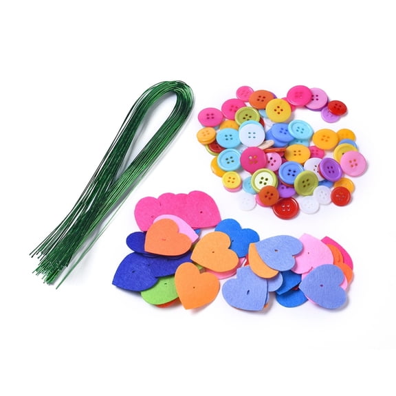 10 set DIY Craft Bouquets Kit with Plastic Buttons Iron Wire and Heart Shape Non Woven Fabric for Mother's Day Teacher's Day Father's Day Mixed color