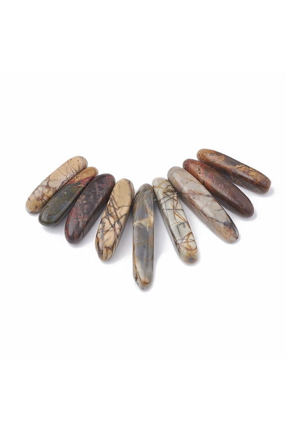 10 set Natural Picasso Stone/Picasso Jasper Beads Strands Graduated Fan Pendants Focal Beads 19~50x7~8.5x6~8mm Hole: 1.5mm 9pcs/set 2.75 inch/strand