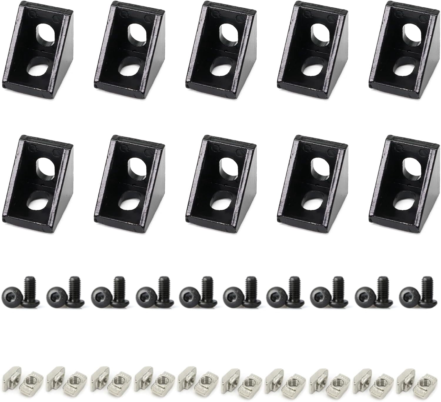 10 sets of 2020 aluminum profile corner bracket 20 series extruded hardware 90 degree right angle connector, with 5 screws and nuts, suitable for 20/20 80 20 2040 aluminum profile (black)