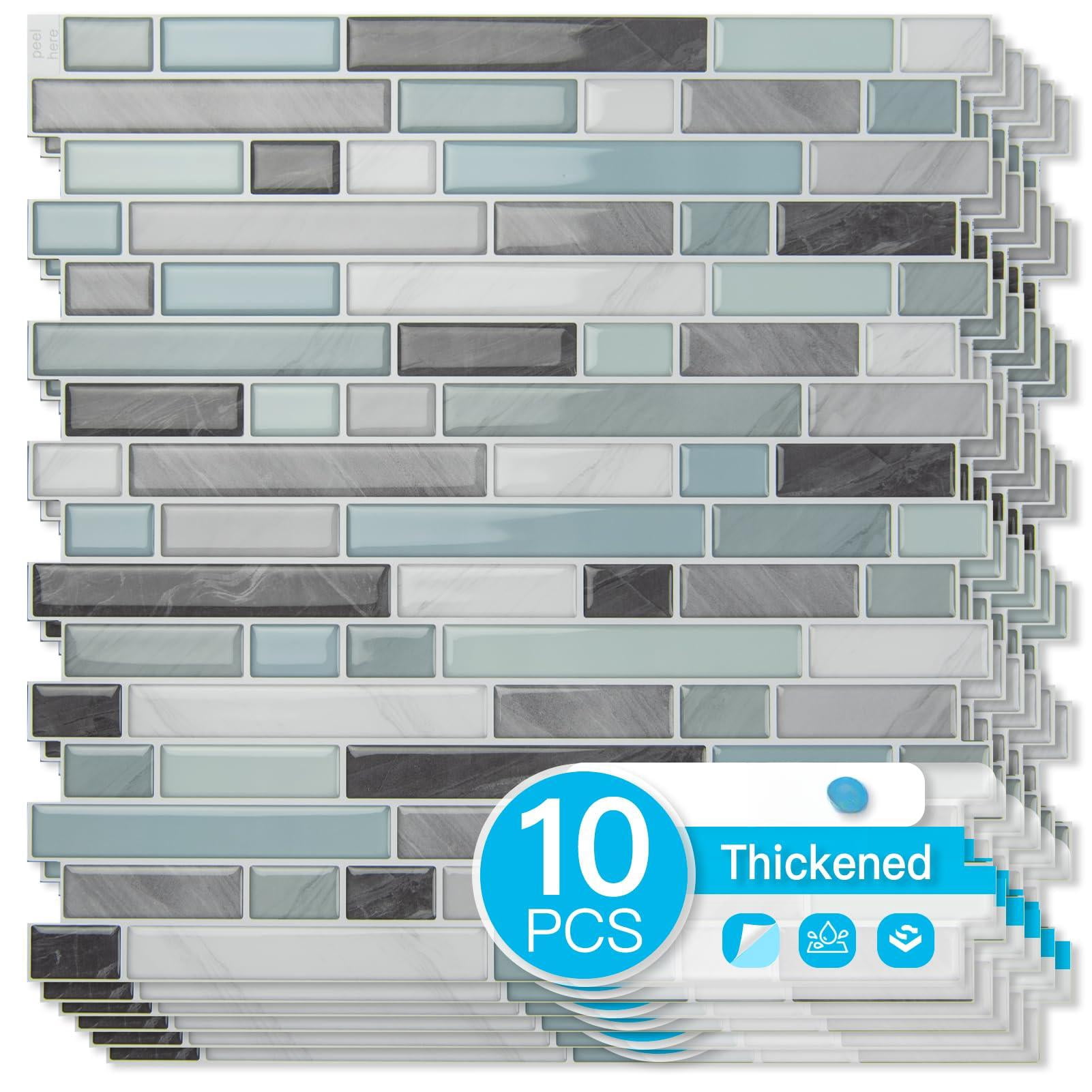 10-sheet Heavy-duty Peel And Stick Backsplash  Waterproof Wall Tiles On Kitchen Living Space Gray & Blue