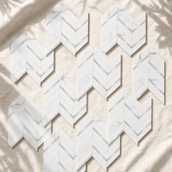 10-sheet Herringtile Peel And Sticksplash White Marble Pvc Mixed Metal On Sadhesive Wall For Kitchen Bathroom