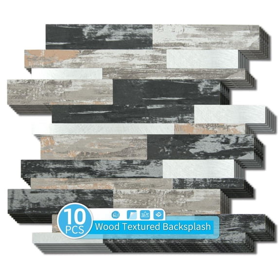 10-sheet Peel And Stick Backsplash Tile For Kitchen Bathroom Fireplace Laundry Room In Distressed Wood