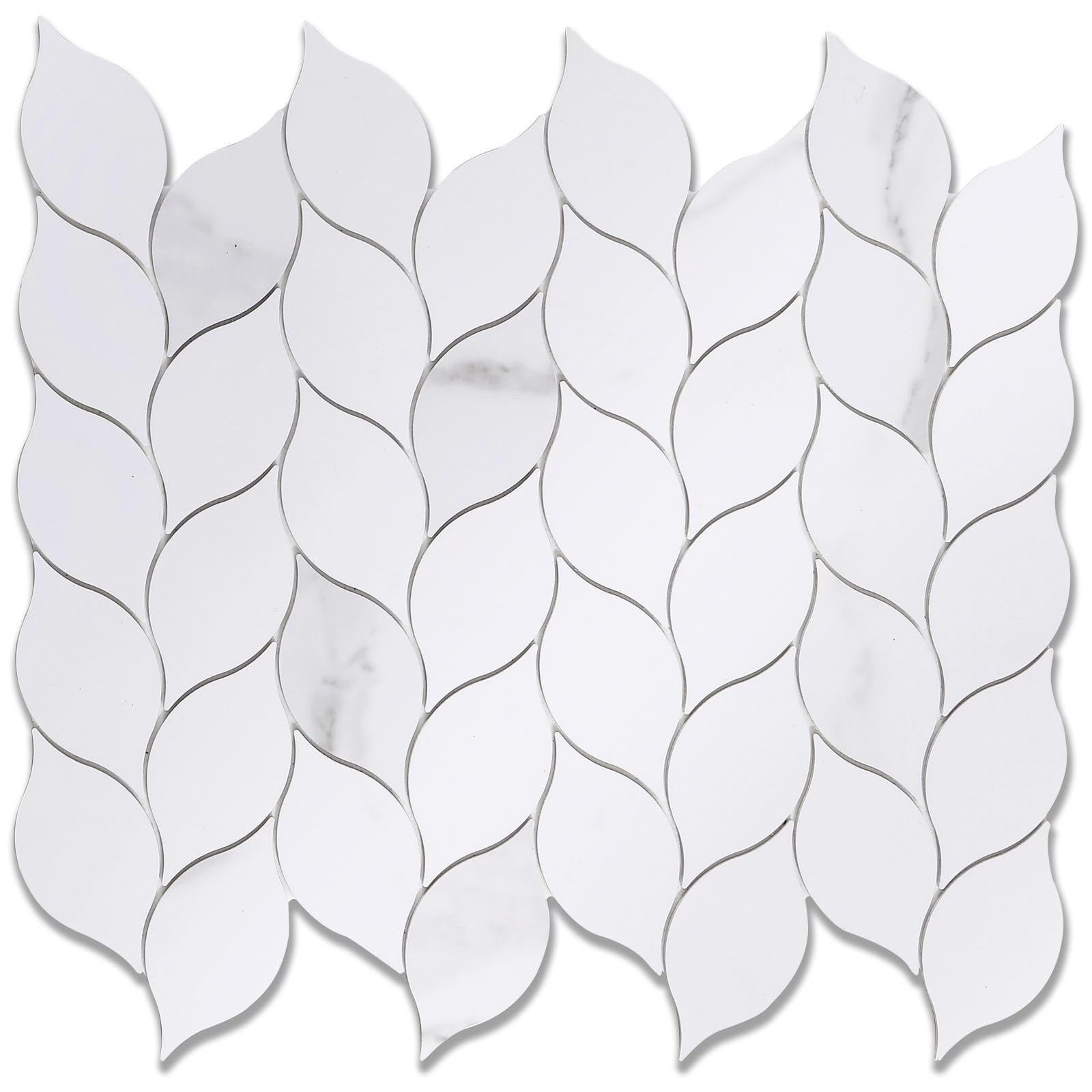 10-sheet Peel And Stick Backsplash Tile For Kitchen  Self-adhesive Mosaic Glossy Leaf On Wall With Gaps (calacatta White)