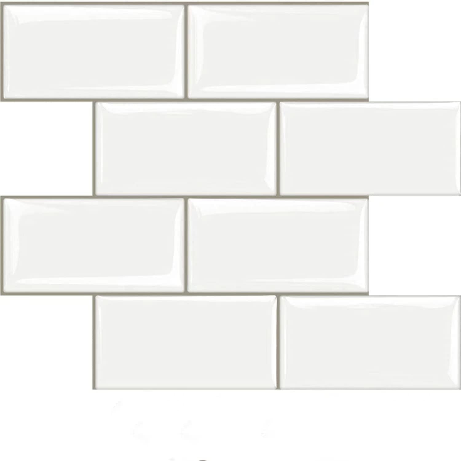 10-sheet Peel And Stick Subway Tile  On Tiles Backsplash For Kitchen & Bathroom In White (thicker Design)