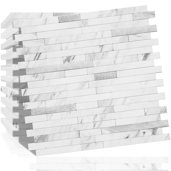 10-sheet Peel And Sticksplash Tile Faux White Marble Look Pvc Mixed Metal On Tiles For Kitchen Bathroom 9.4 Sq.ft