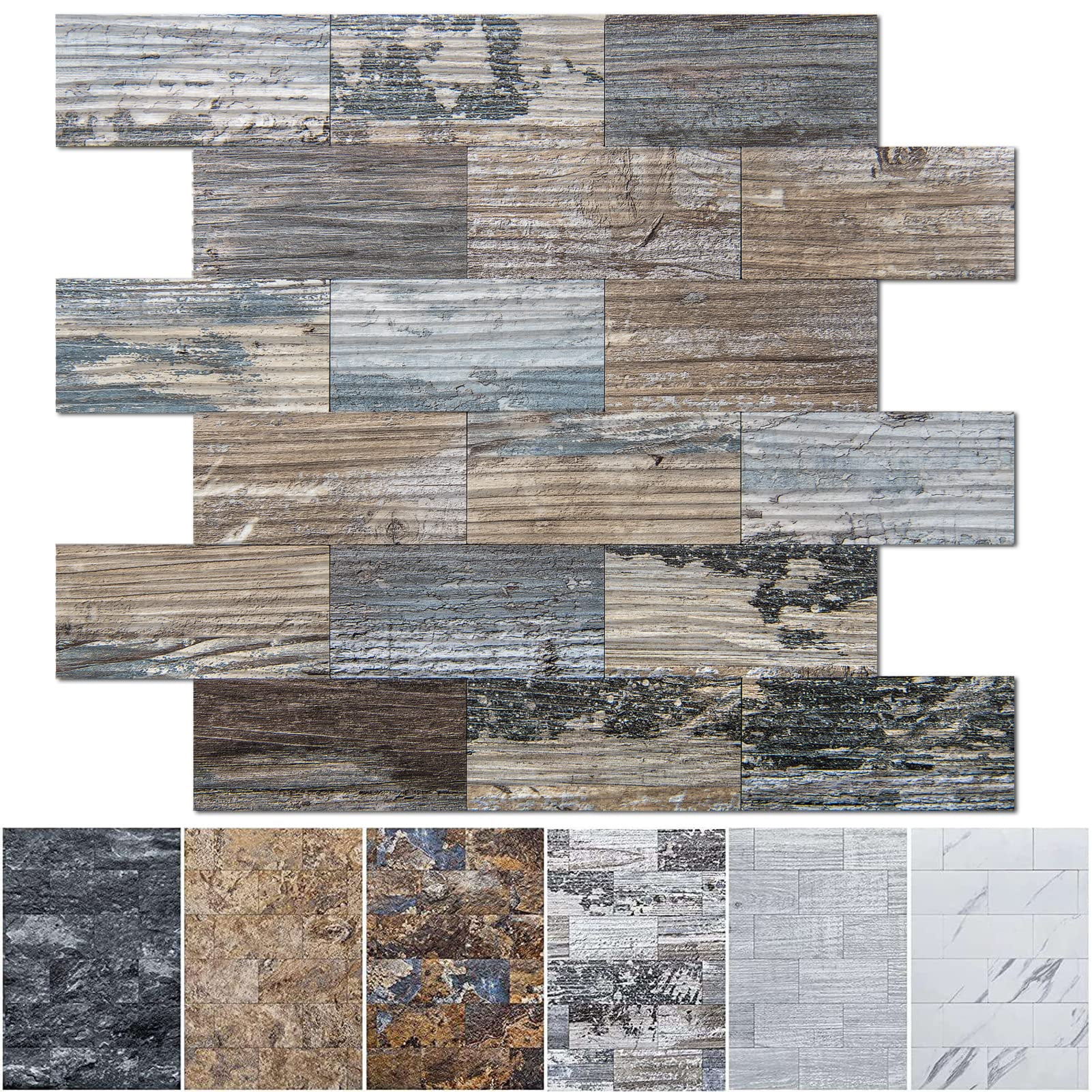 10-sheet Peel And Stick Backsplash Pvc Wall Tile  Stickon For Kitchen Backplash Bathroom Vanities Fireplace Decor Laundry Table Stair Decals In Spruce Grey Rustic Plastic-sheets