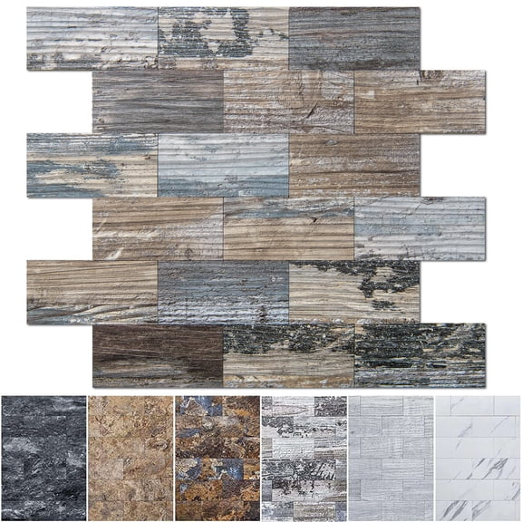 10-sheet Peel And Stick Backsplash Pvc Wall Tile Stickon For Kitchen Backplash Bathroom Vanities Fireplace Decor Laundry Table Stair Decals In Spruce Grey Rustic Plastic-sheets