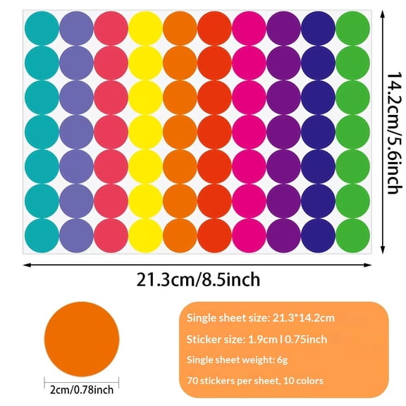 10 sheets/pack of colored dot circle blank stickers, categorized marking labels, color-coded, self-adhesive stickers. 10 sheets/pack. Suitable for office decor, classroom decorations, paper, etc.
