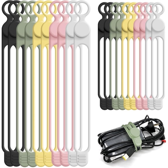 10 silicone cable ties for bundling headphones, phone chargers, computer cables, reusable cable ties, suitable for home, office, kitchen, and school (5 colors) -2 sets