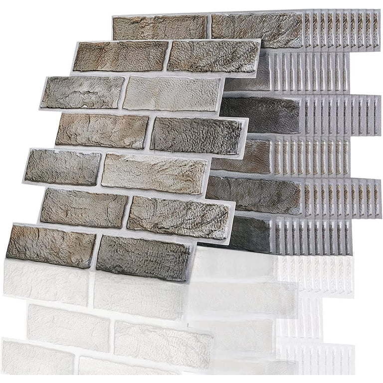 10 sq.ft Brick Wallpaper Tiles 12 Sheets Peel and Stick Backsplash Self Adhesive Vintage Tiles Subway Removable Wall Panels