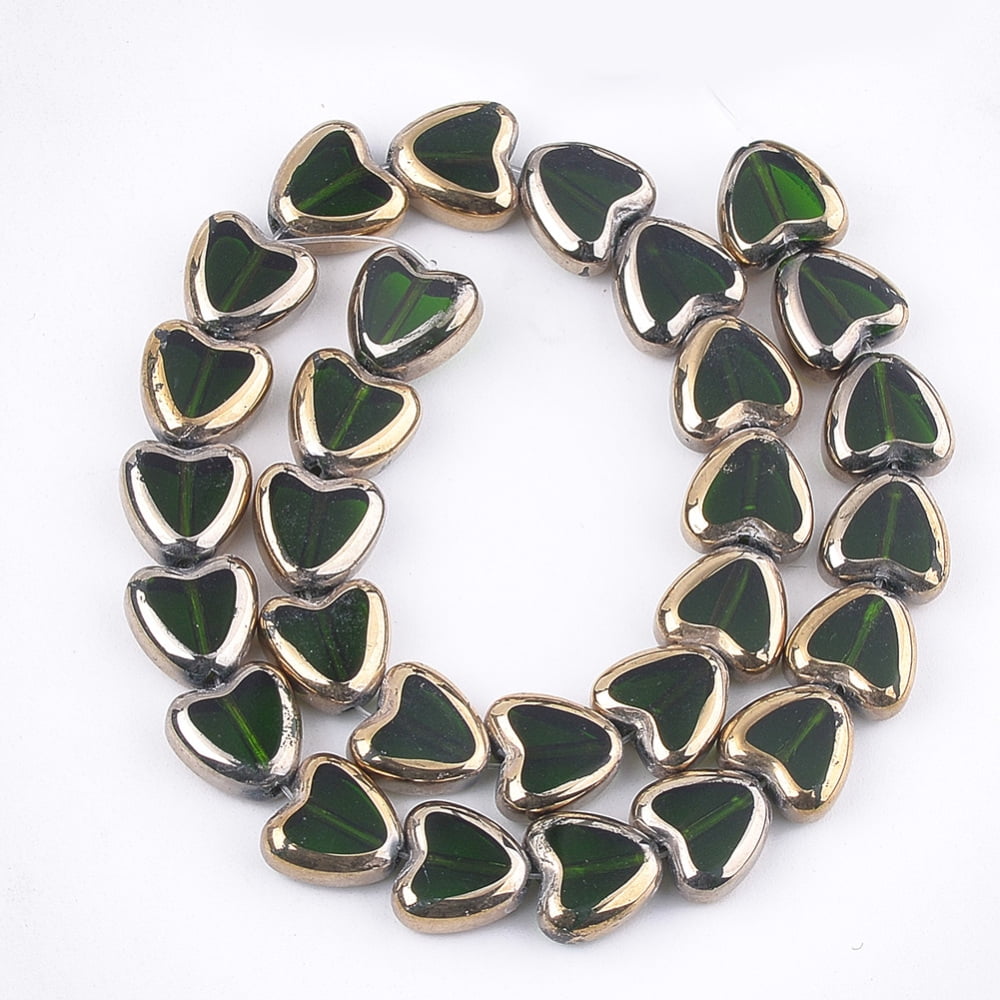 10 strand Electroplate Glass Beads Strands Edge Plated Heart Dark Green 10x10x4mm Hole: 1mm 30pcs/strand 11.4 inch