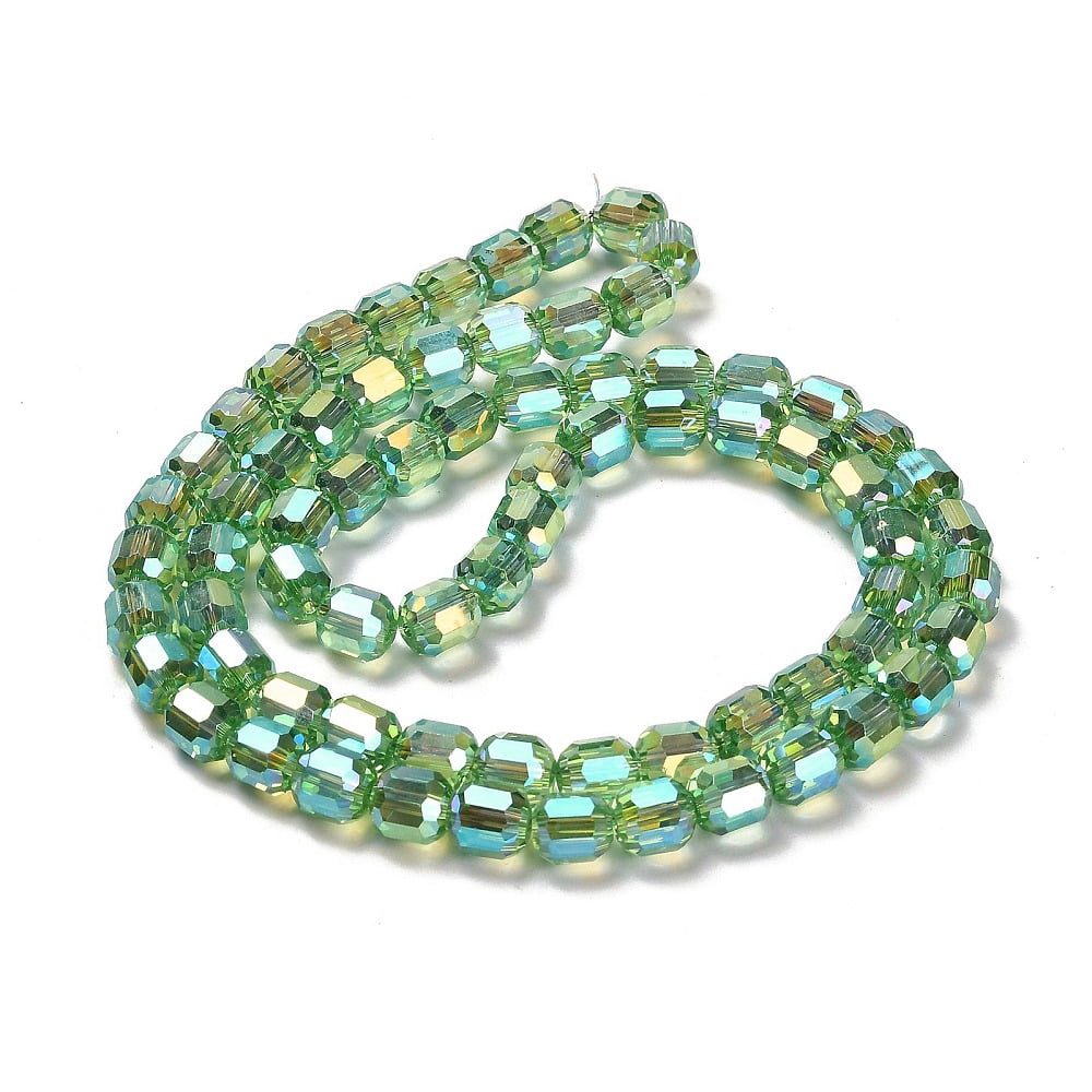 10 strand Electroplate Glass Beads Strands Faceted Column Lime Green 6x6.5mm Hole: 1mm 72pcs/strand 20.87''(53cm)