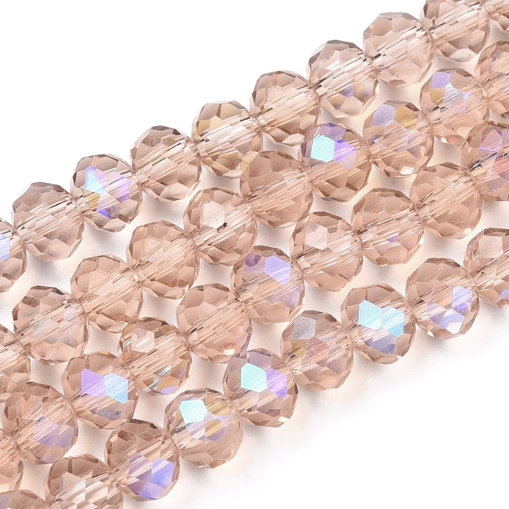 10 strand Electroplate Glass Beads Strands Half Rainbow Plated Faceted Rondelle PeachPuff 10x8mm Hole: 1mm 60~61pcs/strand 46~48cm