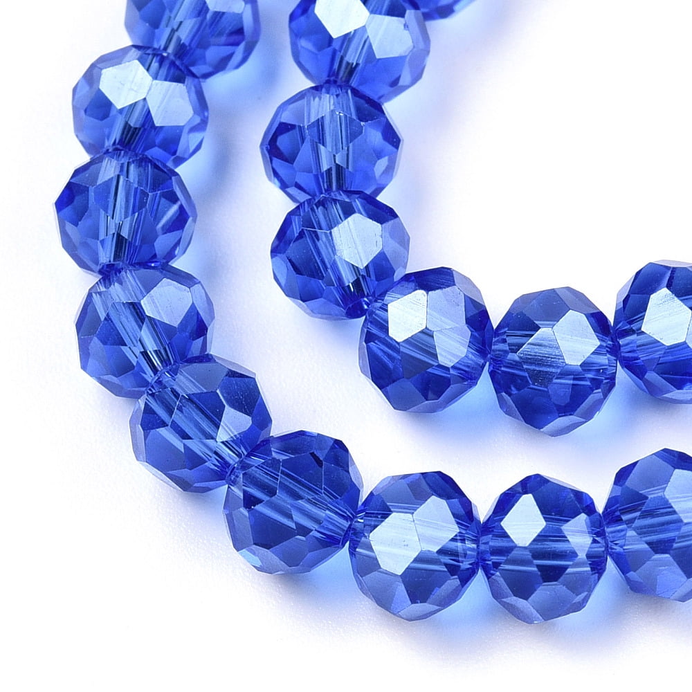 10 strand Electroplate Glass Beads Strands Pearl Luster Plated Faceted Rondelle Medium Blue 10x8mm Hole: 1mm 60~61pcs/strand 46~48cm