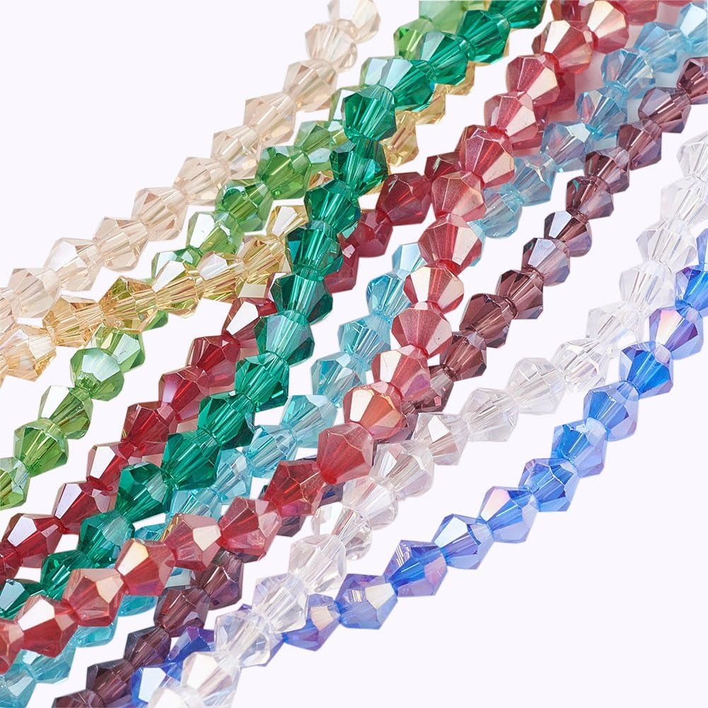 Pandahall 1040pcs 4mm Glass Bicone Beads - AB Color Faceted Spacer Beads For Jewelry Making