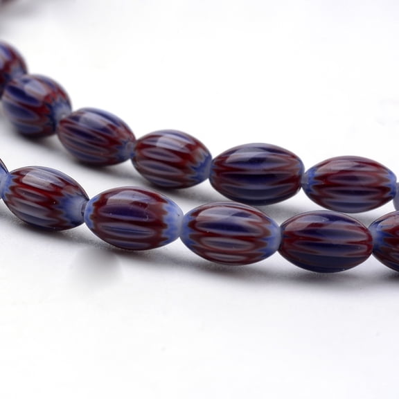 10 strand Handmade Chevron Lampwork Beads Strands Rice Brown 6.5~8.5x4.5~5.5mm Hole: 1mm 48pcs/strand 15.35 inch(39cm)