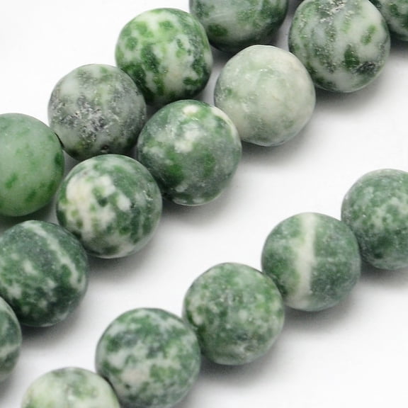 10 strand Natural Green Spot Jasper Round Bead Strands Frosted Round 8mm Hole: 1mm 48pcs/strand 14.5~15 inch