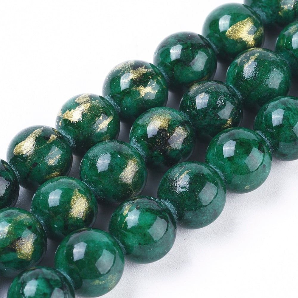10 strand Natural Mashan Jade Beads Strands with golden Foil Dyed Round Dark Green 6mm Hole: 1mm 70pcs/strand 15.75 inch(40cm)