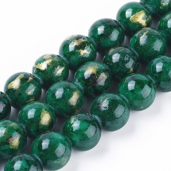 10 strand Natural Mashan Jade Beads Strands with golden Foil Dyed Round Dark Green 6mm Hole: 1mm 70pcs/strand 15.75 inch(40cm)