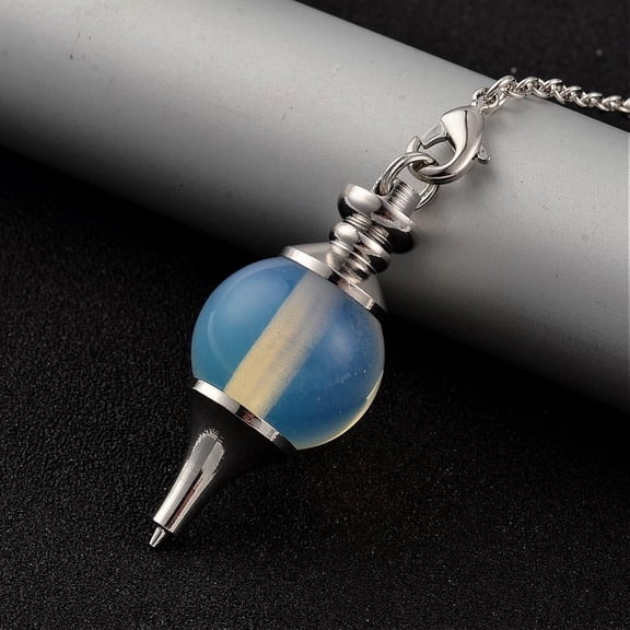 10 strand Opalite Sphere Dowsing Pendulums with Platinum Tone Brass Cross Chain & Lobster Claw Clasps 225~240mm