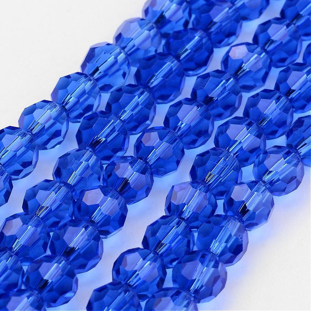 10 strand Transparent Glass Bead Strands Imitate Austrian Faceted(32 Facets) Round Blue 10mm Hole: 1mm 65~68pcs/strand 58~62cm