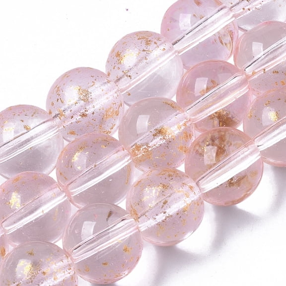 10 strand Transparent Spray Painted Glass Bead Strands with Golden Foil Round Pink 10~11mm Hole: 1.4~1.6mm 39~42pcs/Strand 14.84 inch~15.27 inch(37.7~38.8cm)