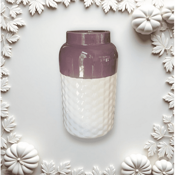 10 tall lavender purple Lilac ivory cream white ofwhite ceramic planter pot holder vase Valentines Day