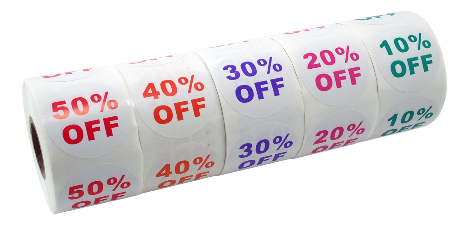 10%- to 50%-Off Sale Stickers, 1.5 Inch Round, Multicolor, 500 Labels ...