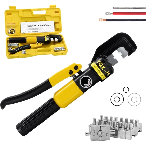 10-ton hydraulic crimping tool set with 9 dies, for battery cables (12 to 2/0) - hydraulic cable crimping tool for electrical terminals and wire connections