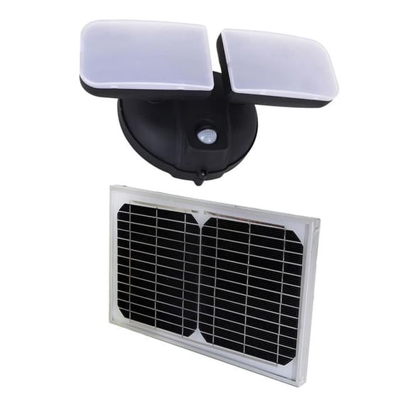 10 watts Black Solar Powered Dual Head Motion Activated Outdoor Integrated LED Flood Light