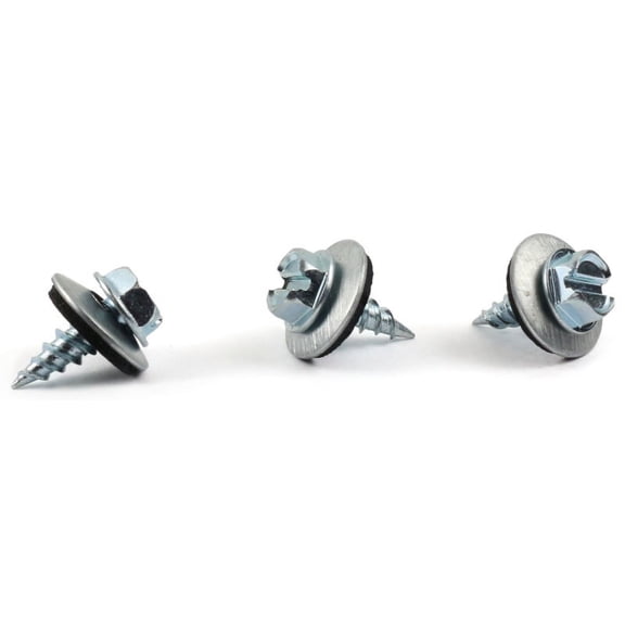 #10 x 1 1/2" Self-Piercing Screws / Slotted / Hex Washer Head (5/16"AF) / Steel / Zinc / Bonded Neoprene Washer - 1000 Piece Carton
