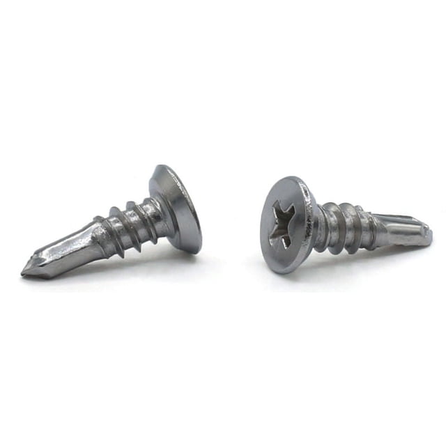 25-Pack 410 Stainless Steel Self-Drilling Screws – #12-24 X 3/4", Flat Undercut 82° Head, Phillips Drive
