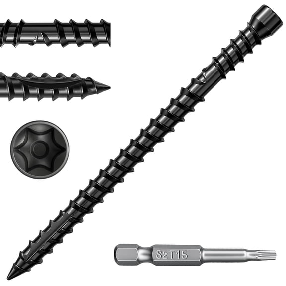 #10 x 1-7/8" Hidden Deck Screws, 350Pcs Star Drive Countersunk Wood Screws, Rust Resistant Timber Screws, T15 Star Bit Included, Black