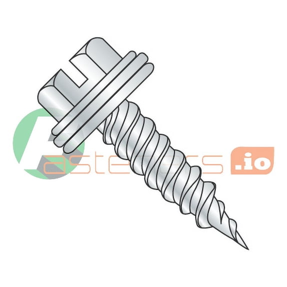 #10 x 1" Self-Piercing Screws / Slotted / Hex Washer Head / Steel / Zinc / Bonded Neoprene Washer (Quantity: 1,000 pcs)