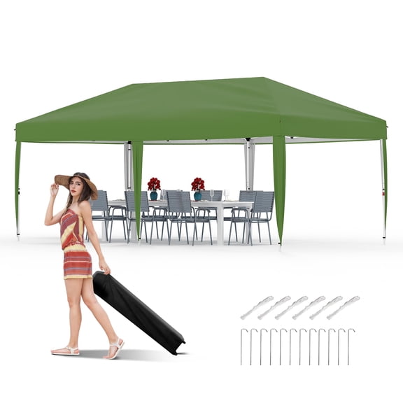 10' x 10' /10'x20' Pop Up Canopy Tent, Height Adjustable, Freestanding Sun Shelter with Portable Roller Bag & Sand Weight Bag for Picnic and Camping
