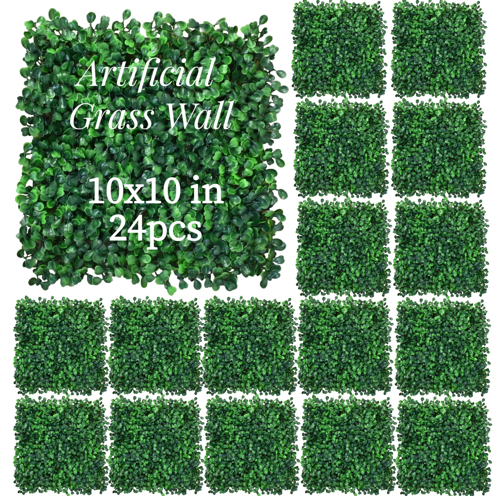 10" x 10"-24 Pcs Artificial Boxwood Roll Panels Artificial Boxwood Hedges Mat with Cable Ties,High Density,Anti-Fading,Realistic Boxwood Hedge,Grass Wall Panels for Indoor & Outdoor Decor