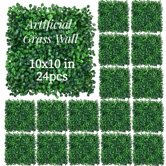 10" x 10"-24 Pcs Artificial Boxwood Roll Panels Artificial Boxwood Hedges Mat with Cable Ties,High Density,Anti-Fading,Realistic Boxwood Hedge,Grass Wall Panels for Indoor & Outdoor Decor
