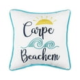 thumbnail image 1 of "Carpe Beachem" Embroidered Cotton Blend Small Petite Mini Accent Pillow 10" x 10", 1 of 5