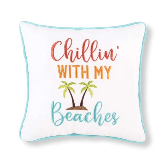 "Chillin With My Beaches" Palm Trees Cotton Blend Mini Accent Pillow 10" x 10"