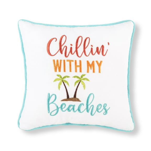 "Chillin With My Beaches" Palm Trees Cotton Blend Mini Accent Pillow 10" x 10"