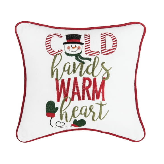 Snowman "Cold Hands Warm Heart" Cotton Blend Mini Accent Pillow 10" x 10"