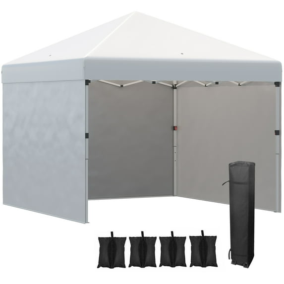 10' x 10' Cream Pop Up Canopy Tent with 3 Sidewalls, Leg Weight Bags & Carry Bag, Height Adjustable Instant Party Tent Event Shelter Gazebo for Garden & Patio