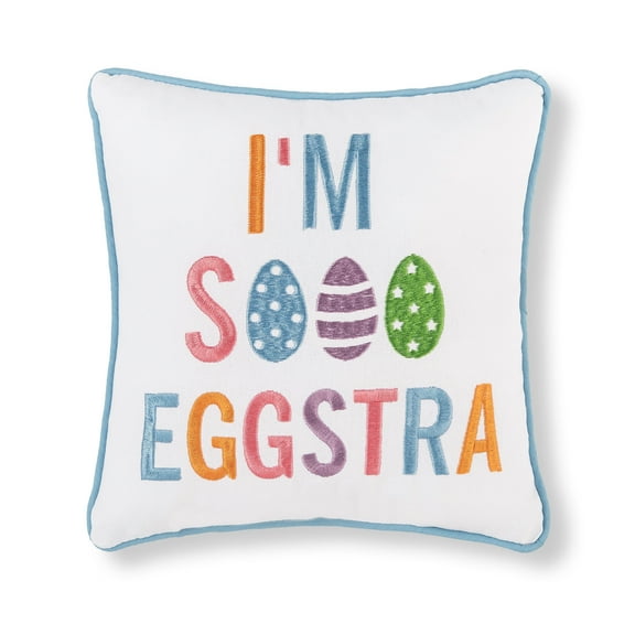 Eggstra Embroidered Mini Spring Easter Themed Accent Pillow, 10" x 10"
